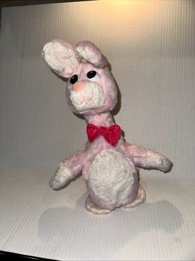 Vintage Pink Plush Bunny with Pink Bow Sings “Hop Hop Hop”
